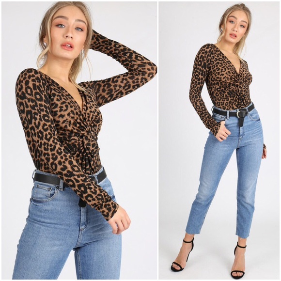 🆕Gia Front Knot Leopard Print Bodysuit - Picture 3 of 3